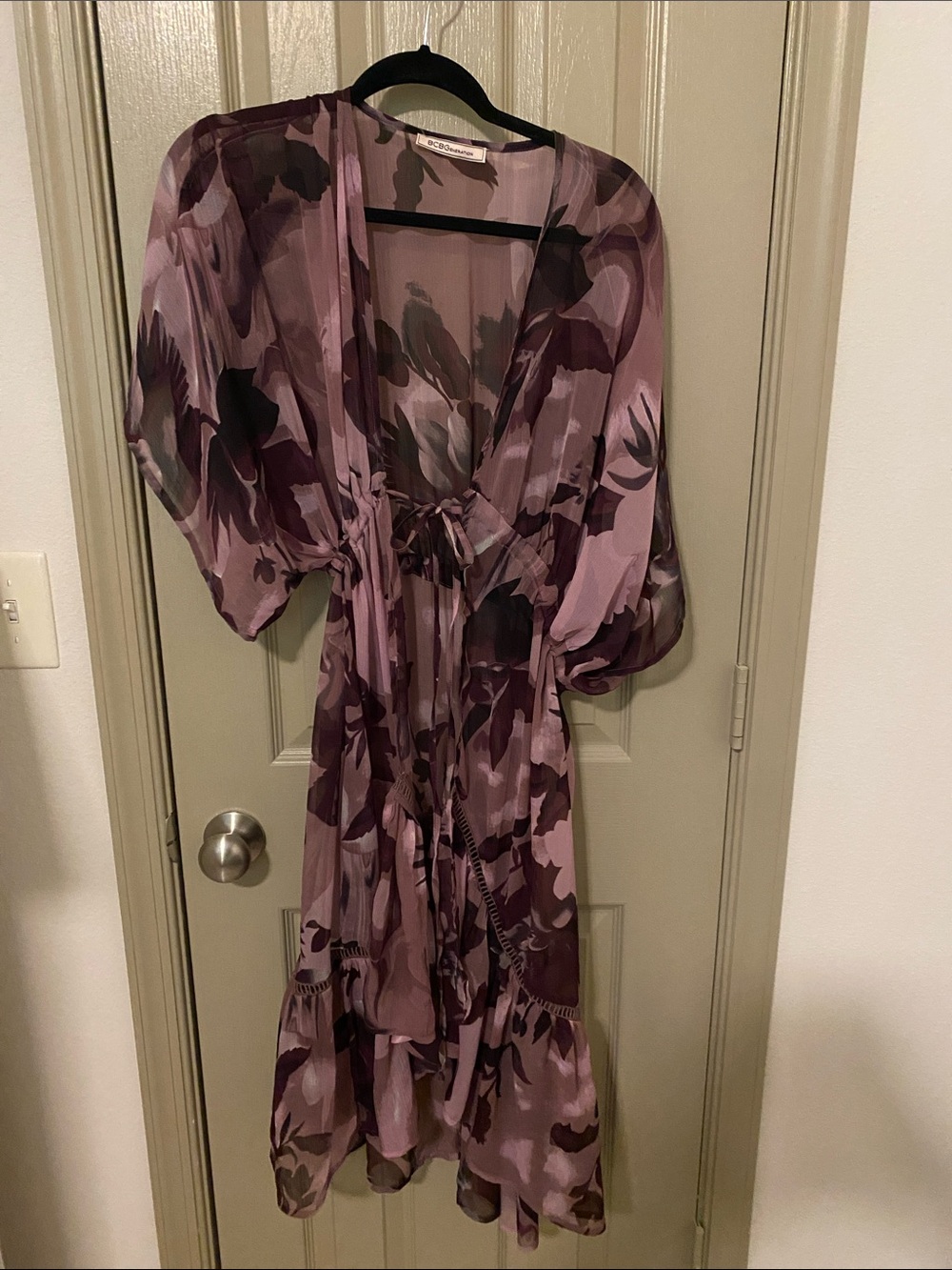 BCBGeneration Sheer Floral Tie-Waist Kimono Coverup - Picture 2 of 8